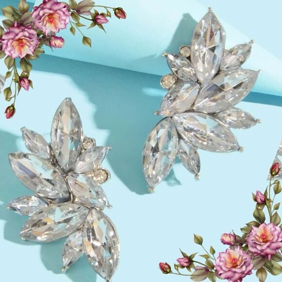 Retro Cluster Crystal Dangle Earrings Rhinestone Statement Stud Earrings - Picture 10 of 10